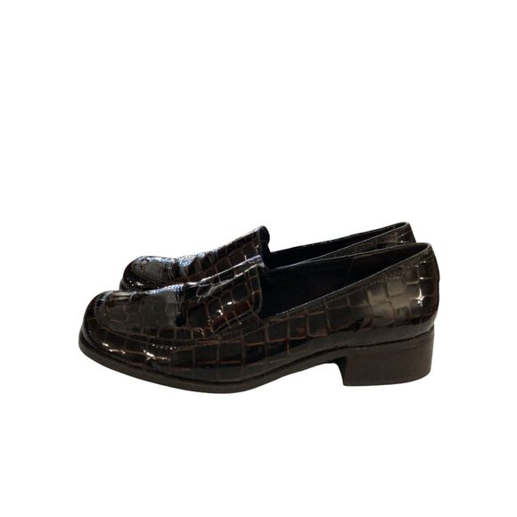 Mallory Women Size 10M Brown Leather Crocodile Embossed Loafers Brazil - Picture 3 of 8